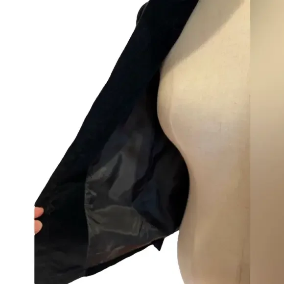90s NEIL MARTIN BLACK VELVET BLAZER COTTON CROPPED COLLARLESS & 3/4 SLEEVES SZ 8 - Picture 8 of 9